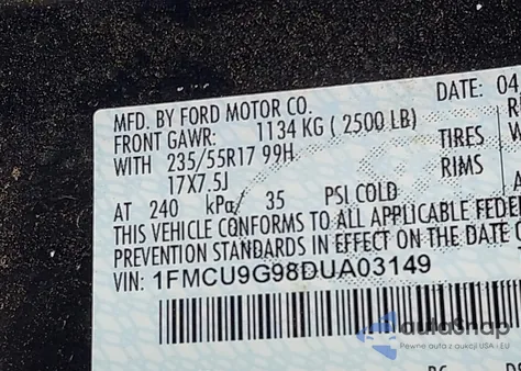 2013 Ford Escape Se из США, поврежденный, VIN 1FMCU9G98DUA03149